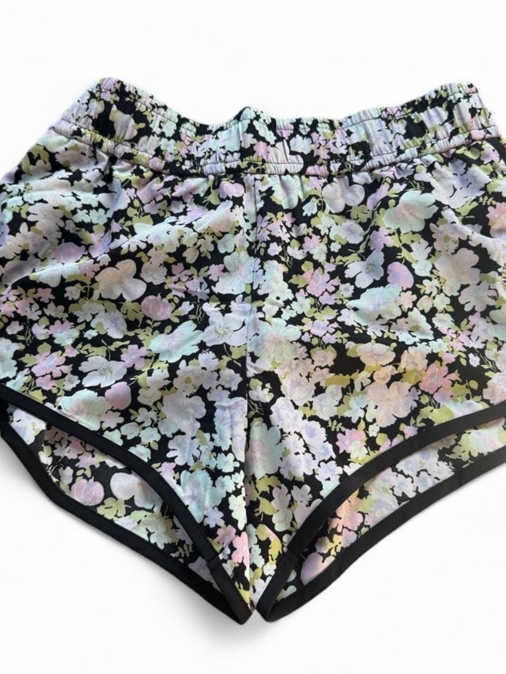 PINK Victoria's Secret Black Athletic Shorts with Pastel Floral Print